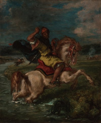 Moroccan Horseman Crossing a Ford by Ferdinand Victor Eugene Delacroix